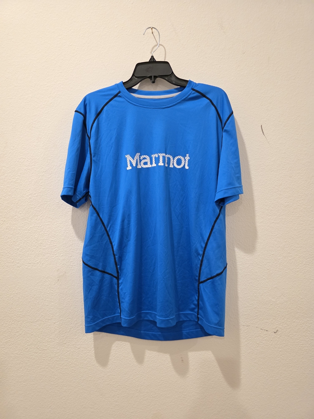 Marmot Bright Blue Short Sleeve Logo Tee with Black Piping